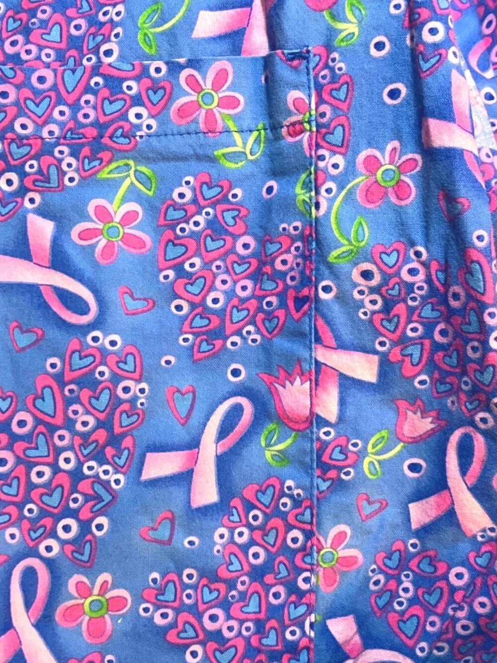 Peaches Womens Blue Pink Ribbon and Floral Print Scrub Jacket100% Cotton - Picture 3 of 13